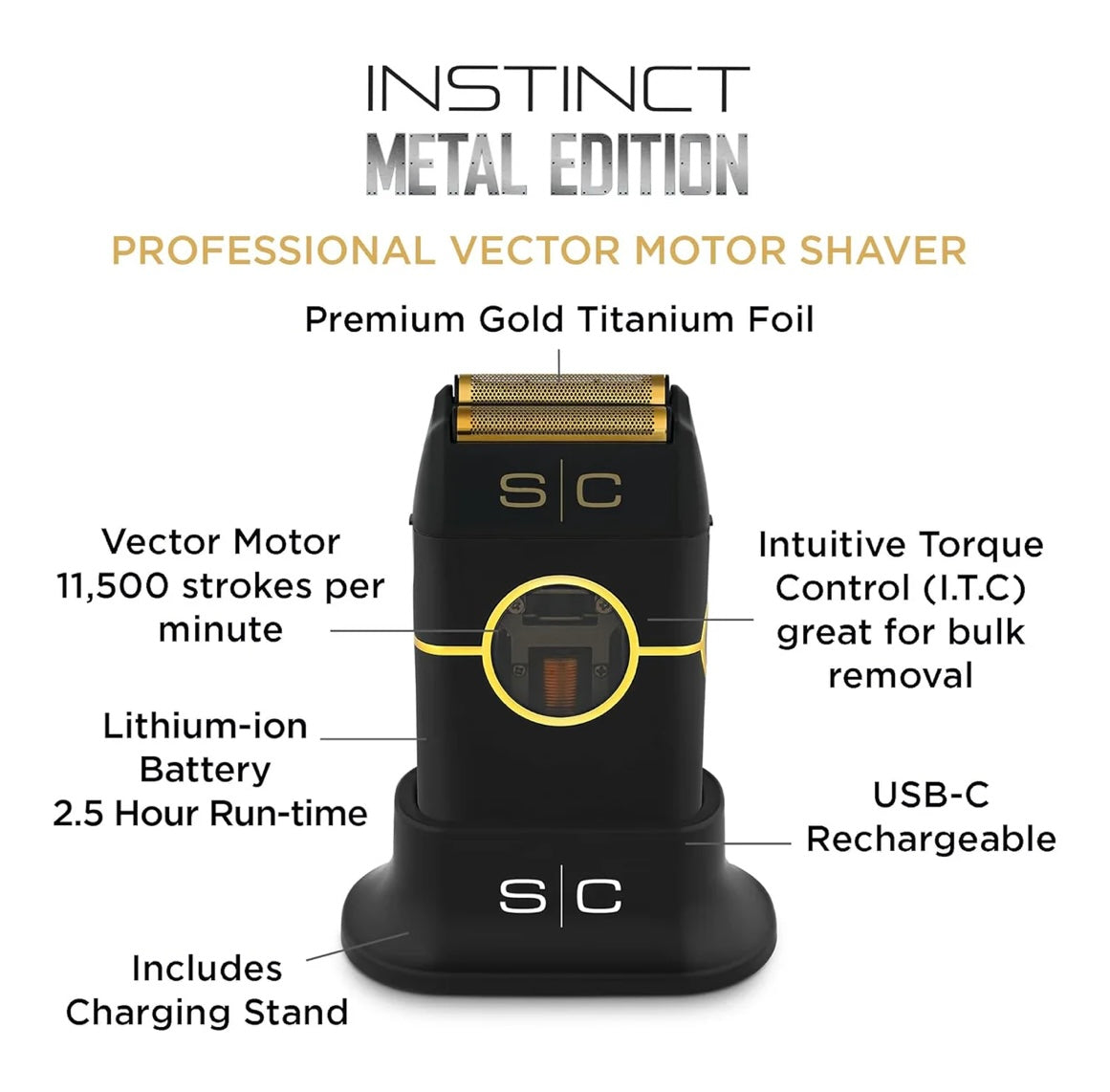 StyleCraft Instinct Metal Double Foil Shaver w/ IN2 Vector Motor & Intuitive Torque Control
