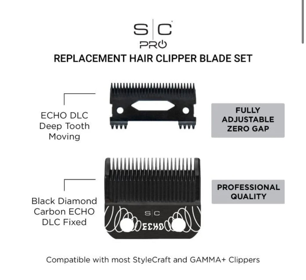Replacement Echo Fixed DLC Hair Clipper Blade + Deep Tooth Cutter Set