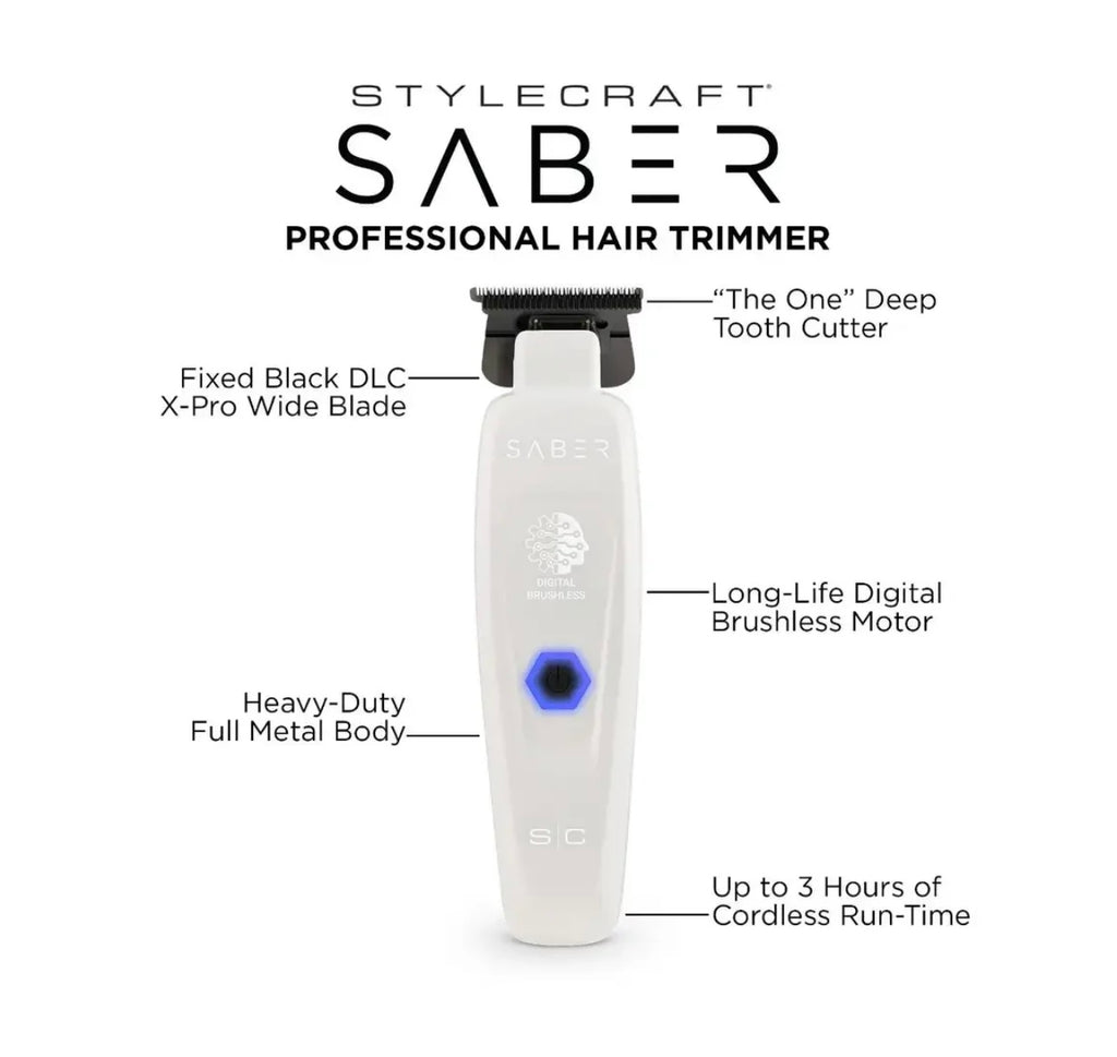 StyleCraft Limited Edition Saber 2 Cordless Digital Brushless Motor Trimmer - White