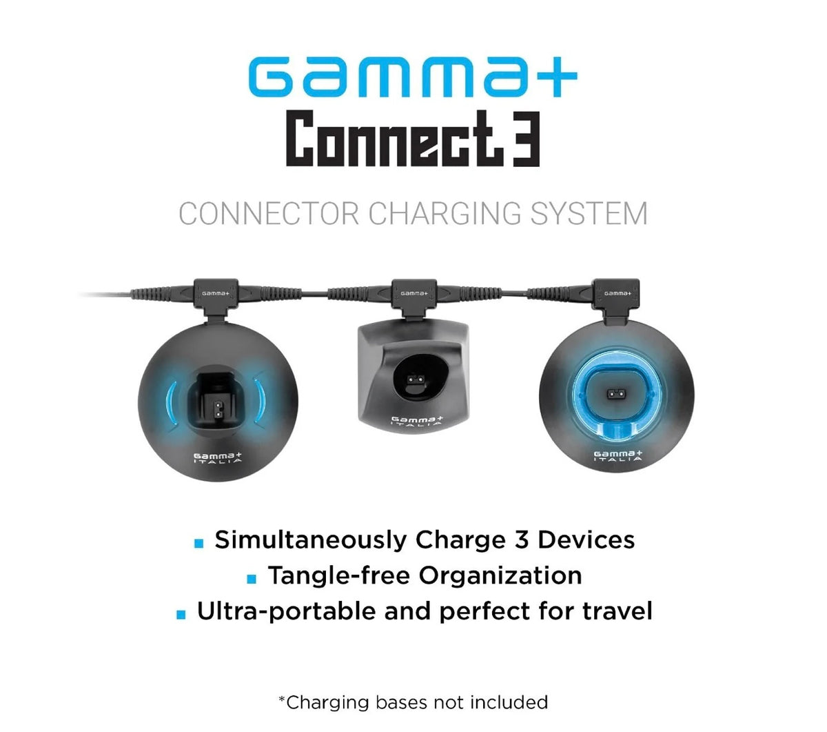 Gamma+ Barberhood Connect 3 Charging System w/ 2 Expansion Cords & Adapter